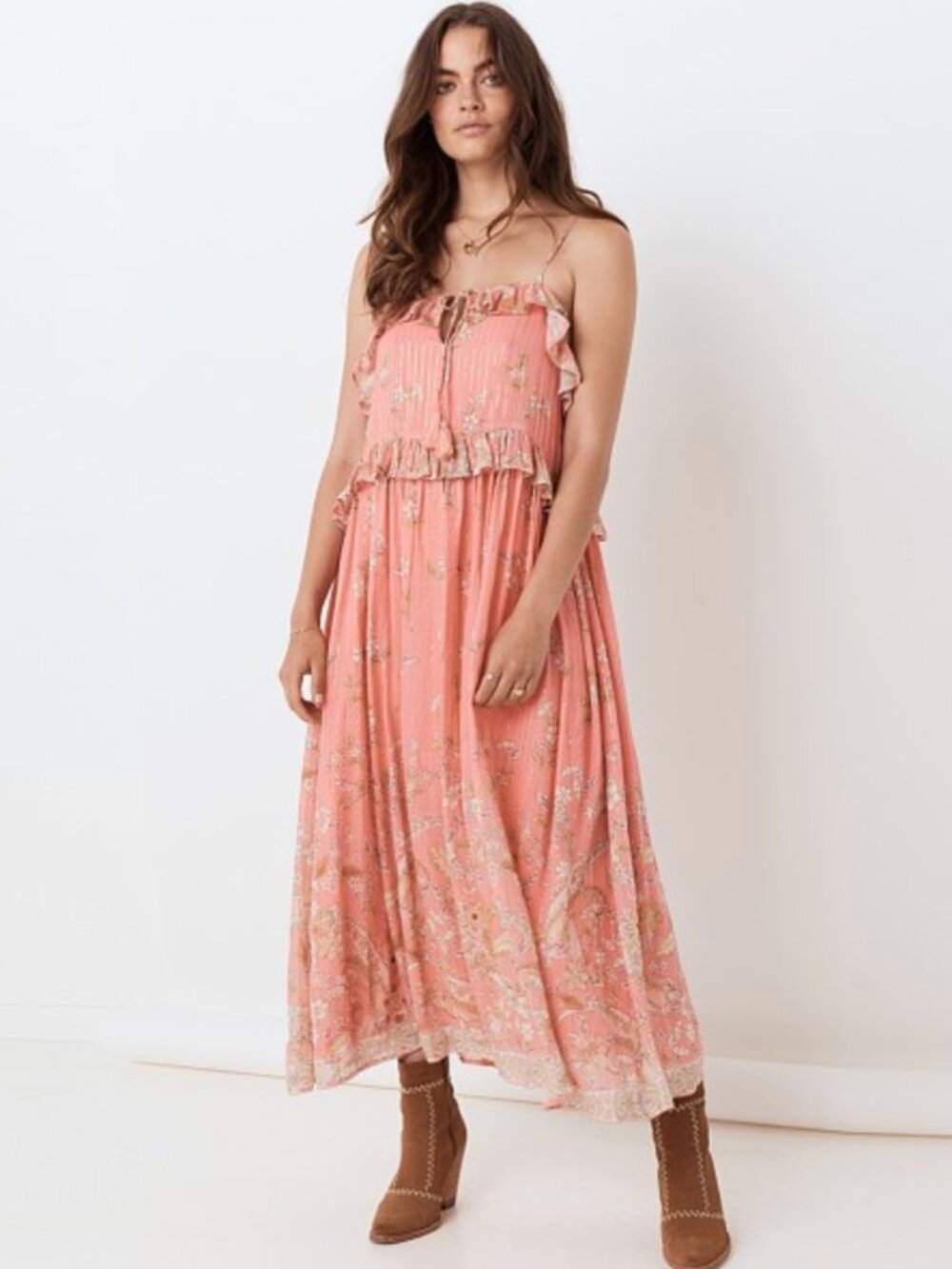 Spell Hendrix Strappy Maxi Dress Dusty Pink Small Metallic Boho NWT
